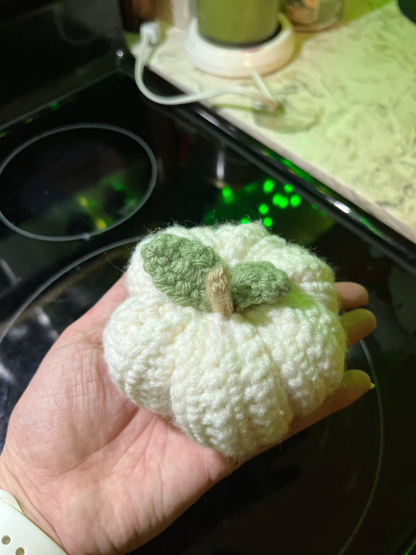 Crocheted mini white pumpkin